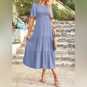 NWOT - Blue Smocked top Tiered Maxi Dress